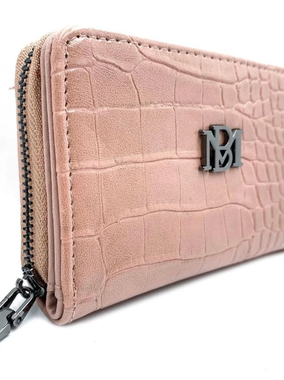 Badgley Mischka Blush Croc-Embossed Zip Wallet